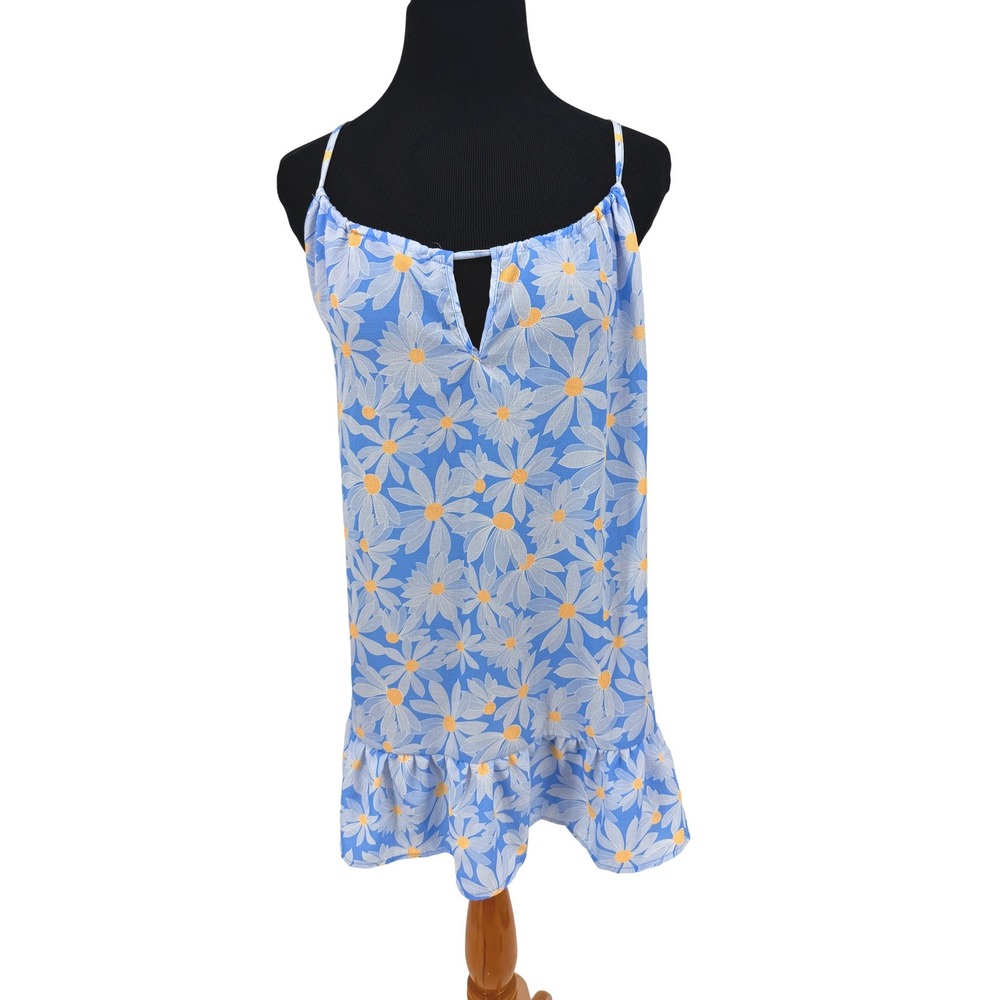 Hurley Womens Blue Daisy Floral Print Ruffle Hem Mini Dress Size S Small